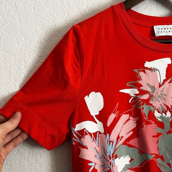 Tanya Taylor Mallorie Short Sleeve Floral Midi Dress Tiger Lily Orange Large - Picture 4 of 9